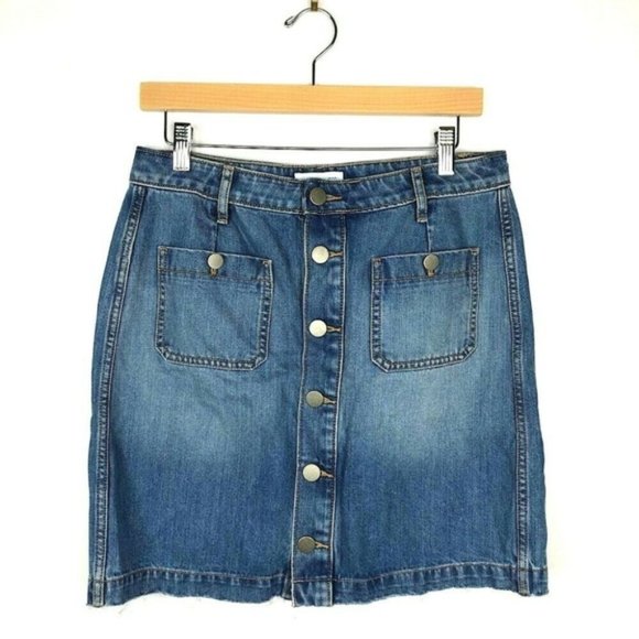 LOFT Ann Taylor Button Front Mini Denim Skirt - Picture 1 of 5